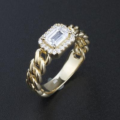 China Fashion Jewelry Hip Hop Bling 18K Gold Thin Layer CLASSIC Micro Pave Diamond 925 Sterling Silver Cuban Ring 2022 Chain Woman for sale