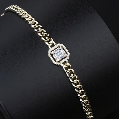 China 2022 Hot Sale Hiphop Luxury Hip Hop Iced Out Diamond CZ 18K Gold Plated 925 Sterling Silver Cuban Link Chain Bracelet For Women Jewelry for sale