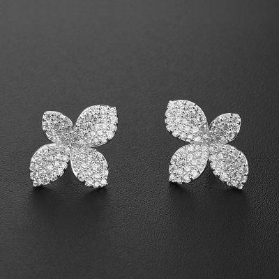 China CLASSIC Zircon Diamond Jewelery Flower Earrings Fashion Flower Stud Earrings 3A Brass Environmental Brass for sale