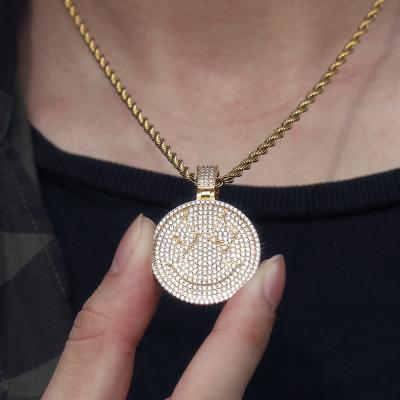 China Hiphop Trendy Zircon Brass Micro Paved Iced Out Smiley Pendant And Necklace For For Men Iced Out Jewelry for sale