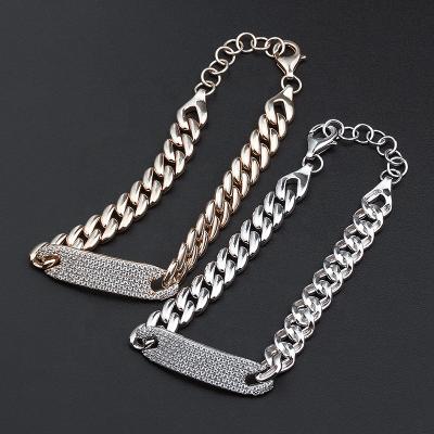 China Wholesale High Quality White Bracelet Miami Diamond Silver Hiphop Bracelet Hiphop Jewelry Rose Gold Cuban Link Chain for sale