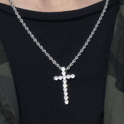 China Best Selling Bling Bling Diamond Cross Hip Hop Necklaces Zircon 18K Gold Plated Hiphop Cross Pendant Necklaces For Rapper for sale