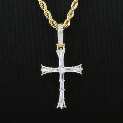 China Hiphop Ready to Ship Hip Hop Square Brass Cross Pendant Necklace Imen Iced Out Fashion Jewelry High Quality Gift for sale