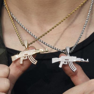 China High Quality Design Brass Mens CZ Diamond Gun Charm Necklace Unisex Hip Hop Style Hip Hop Necklace Pendant Jewelry for sale