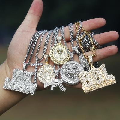 China Hiphop Manufacture High Quality Bling Diamond Hip Hop Necklace Zirconia Chain Pendant Necklace for sale