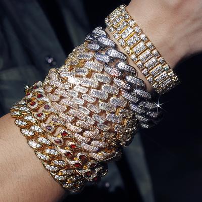 China New Designs Hip Hop Cubic Zircon Gold Plated Diamond Iced Out Cz Cuban Chain Bracelet Hip Hop Men's Jewelry Gold Link Bracelet for sale