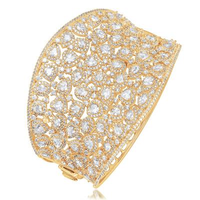 China Wholesale Custom Cuff Luxury Jewelry Bracelets 18k Gold Plated Big Hollow Bangle For Gifts for sale