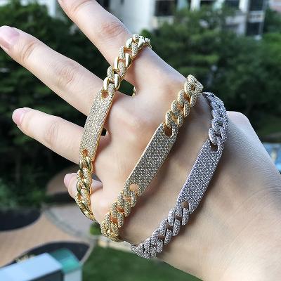 China Exquisite Hot Sale Hiphop Fashion 925 Zircon 18k Gold Plated Gold Miami Cuban Link Jewelry Chain Bracelets for sale