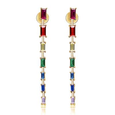 China BOHEMIA Zircon Long Chain Tassel 5a 925 Sterling Silver Colorful Drop Earrings For Gift for sale