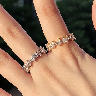 China CLASSIC Gold Plated Geometric Classic Jewelry Cubic Zircon Tennis Ring Wand Ring 925 Silver For Women for sale