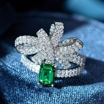 China 2021 luxury new arc simulation diamond 5*7 advanced Emerald RING 925 luxury women's ring for sale