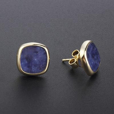 China CLASSIC Custom Design Gold Plated Fashion Anniversary Women's Lapis Lazuli Sterling Silver 925 Luxury Stud Earrings for sale