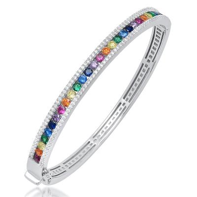 China CLASSIC Available in Blue Green Colored Silver 925 Sterling Zircon Bangle Bracelet Multiple Colors for sale