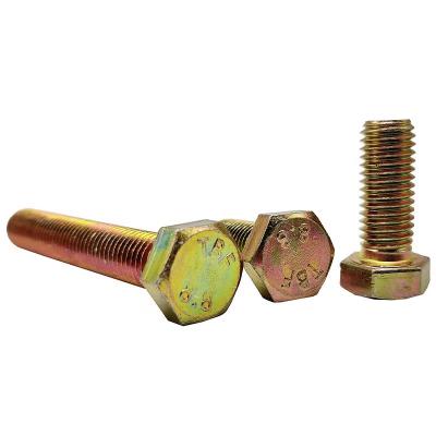 China DIN933 Machinery Hex Head Bolt With Yellow Color Galvanized Grade 8.8 10.9 for sale