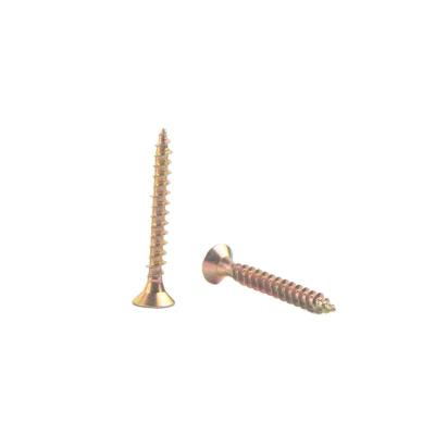 China Furniture Chipboard Pozi Flat Screw Drive Flat Head Countersunk Yellow Galvanized Chipboard Screw For Deck for sale