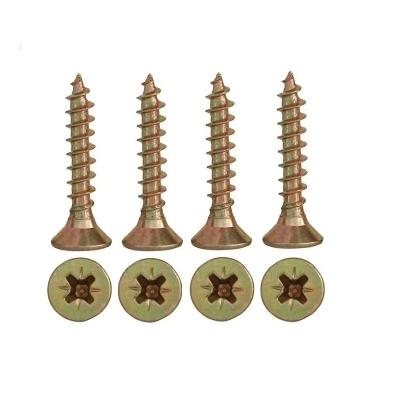 China Factory Wholesale Cheap Yellow Chipboard Flat Screw Carbon Steel Wood Screws For Construction for sale