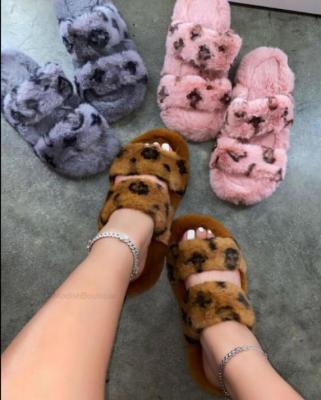 China 2021 New Soft Anti-slippery Comfortable Fluffy Fur Slippers Open Round Toe Ladies Double Band House For Slides Shoes Winter Slipper Women for sale