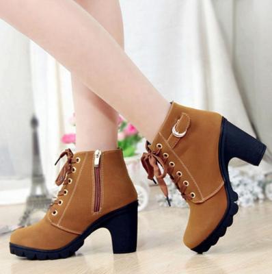 China Vintage Women's Lace-up Boots High Heel Feman Shoes Ladies Winter Spring Boot Anti-slippery Woman Ankle Boots for sale