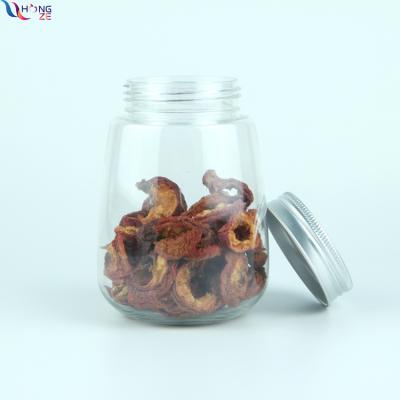 China High Quality 350ml 12oz Empty Clear Cookie Pet Dried Plastic Food Candy Jars For Nuts With Aluminum Lid for sale