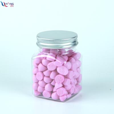 China Custom 200ml Food Shape Plastic Food Grade Clear Square Pet Dessert Candy Jars With Lid For Herb And Spice for sale