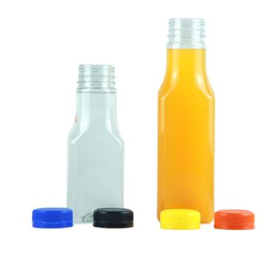 China food & New Arrival 250ml 500ml PET Eco-Friendly Plastic Square Beverage Packaging 16oz Drinking Bottles For Juice And Coffee With Caps for sale