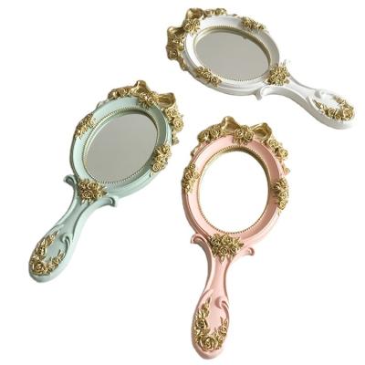 China Lighted wedding Cute Vintage handheld mirror with rose makeup mirror with handle glass resin handle mirror for sale