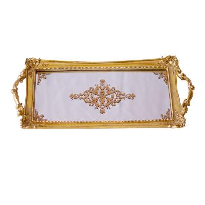 China Retro Gold Nordic Style Resin Mirror Decorative Serving Tray With Handle Gift For Wedding JXL102 for sale