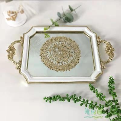 China European Luxury Custom Serving Mirror Antique Style Hotel Decoration Resin Mirror Square Tray Home Decor Glass for sale