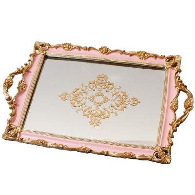 China Hot European Elegant Home Resin Gold Style Fruit Tray Tableware Fast Food Plastic Decorative Napkin Tray Square With Handle for sale