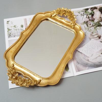 China Eco-friendly Luxury Gold Home Decor Vanity Fragrance Table Storage Mirror Glass Decorative Serving Tray Jewelry Decor for sale