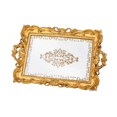 China Ornate Resin+Mirror Gold Perfume Vanity Dresser Metal Mirror Tray For Poly Resin Decor Onsite Crafted Sculptures for sale