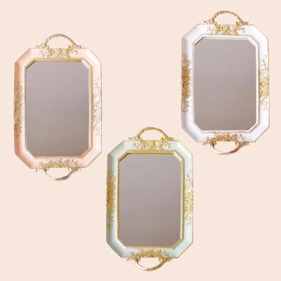 China Popular high quality decorative dining table top mirror tray for resin with handle HY16112 for sale