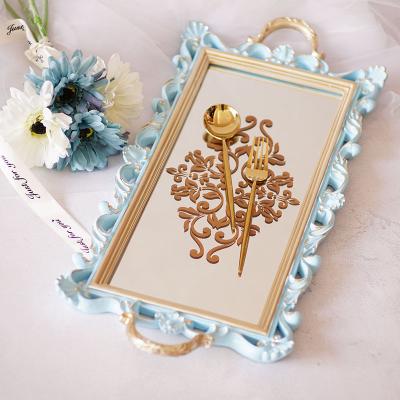 China China Factory Directly Supply Rectangle Resin Mirror Tray With Handle Saving Tray For Decorative HY16109 for sale