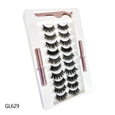 China Long 10 Pairs Natural Magnetic Eyelashes, 10 Pairs Magnetic Eyelash Set Mixed Box, Magnetic Liquid Eyeliner Set for sale