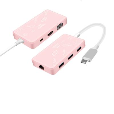 China Type C Hub PD Charging Docking Station Usb Type C Hub Multiport Dock Station With Type-C Charging Dock Usb3.0 Rj45 USB-c USB-c Hub palladium adapter laptop docking for sale