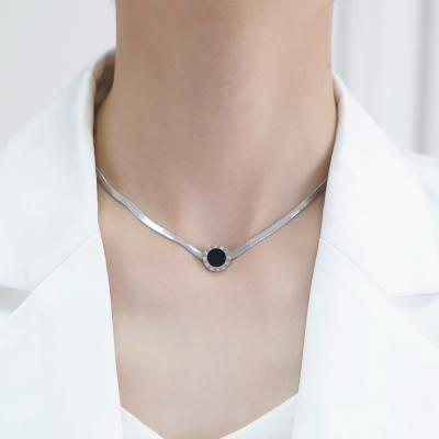 China Minimalist stainless steel pvd plating stretching dot minimalist black acrylic choker chunky silver snake chain necklaces for sale