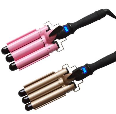 China Three Ceramic 3 Barrel Curling Iron Wand - Ceramic Coating Triple Barrels, 22/25/28/32mm Beach Wave Curling Iron, Double Tension Crimp for sale