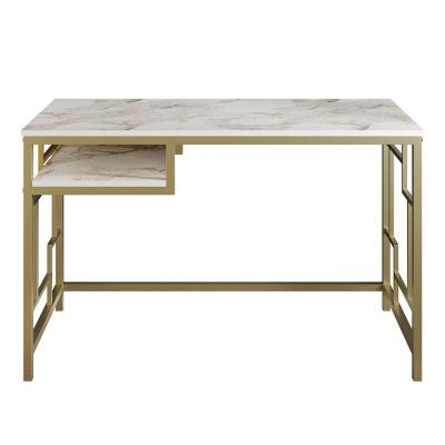 China Expandable Modern Marble Edge Computer Desk Fabricated Wood Table With Hutch for sale