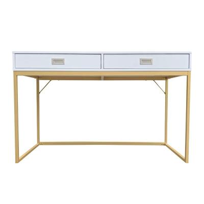 China Modern Extendable Particleboard Frame Corner Computer Game Table Wooden White Gold Desk for sale