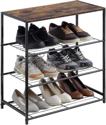 China Adjustable (Height) Shoe Storage Shelf with MDF Top Panel and 4-Tier Metal Shoe Rack, All-Metal Shoe Tower Rustic Brown for sale