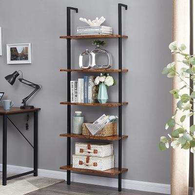 China Wall Mounted (Height)Adjustable 5-Tier Wooden Bookcase With Stable Metal Frame 72 Inch Rack Shelves Storage Show Plant Flower for sale