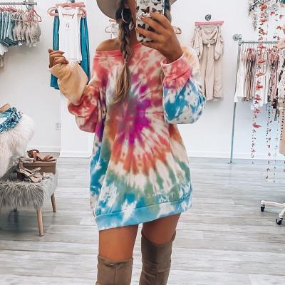 China QUICK DRY Women Tie Dye Casual Dress Hoodie Long Sleeve Pullover Sweatshirt for sale