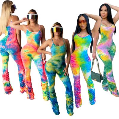 China QUICK DRY Tie Dye Skinny V-Neck Women Gaiters Stacked Overalls for sale