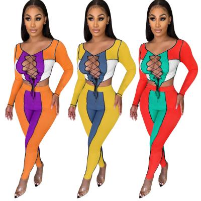 China 2021 QUICK DRY Autumn Casual Set Two Piece Set Contrasting Colors Women Clothing Tracksuits 2 Piece Set Women for sale