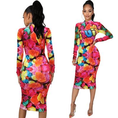 China Wholesale 2021 falls candy style anti-static hot three-color floral print dress for sale