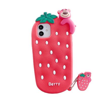 China Shockproof Strawberry Bear is suitable for iphone 12 mobile anti-drop silicone cartoon inclusive 8p XR creatine soft shell phone case, for sale