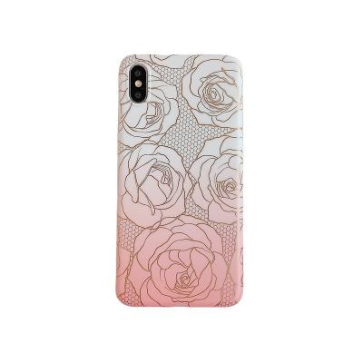 China Shockproof Simple Hot Stamping Marble Pattern Gradient Rose Soft Female Flower Phone Case Shell XR Patterns Custom For iphone Case for sale