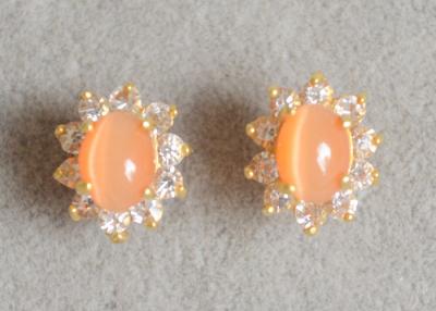 China 925 Sterling Silver Earrings With Orange Cat Eye Stone For Daily Decoration for sale