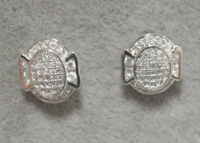 China Grid Compass 925 Sterling Silver Earrings With AAA Clear Zircon for sale