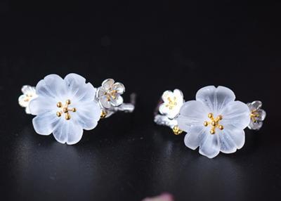 China Ancient Style Sterling Silver Crystal Earrings in Plum Blossom Shape for sale